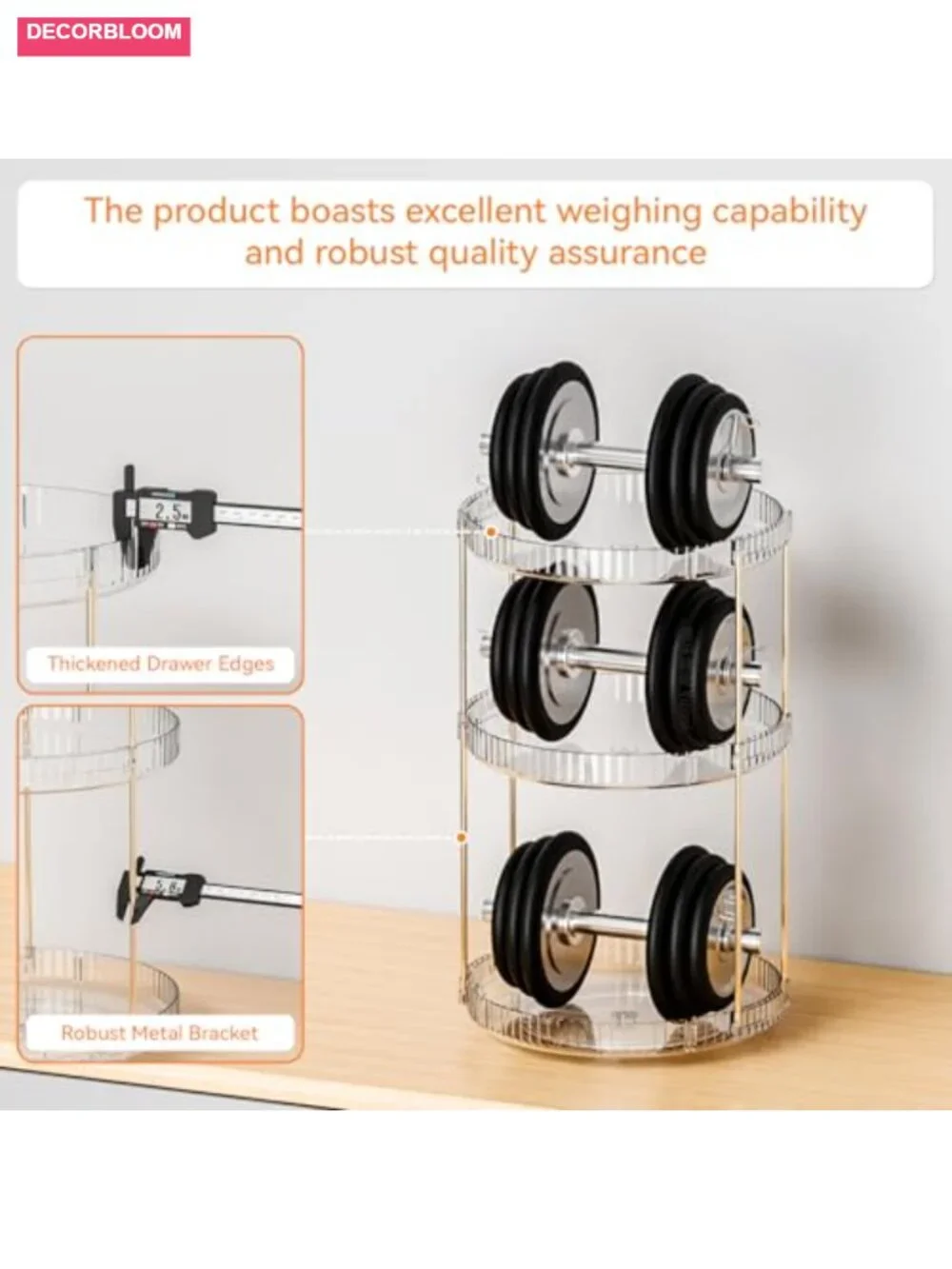 3 Tier Acrylic Rotating Makeup Organizer for Countertop Bathroom Vanity